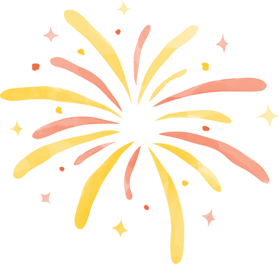 Gold and Orange Fireworks Watercolor Illustration