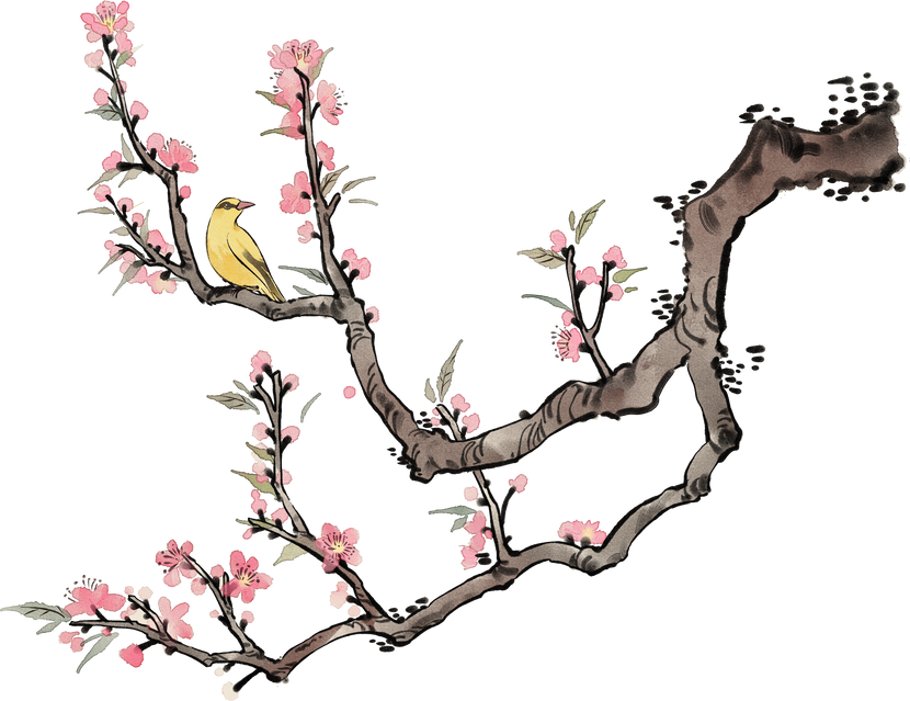 春季水墨节气插画-桃花