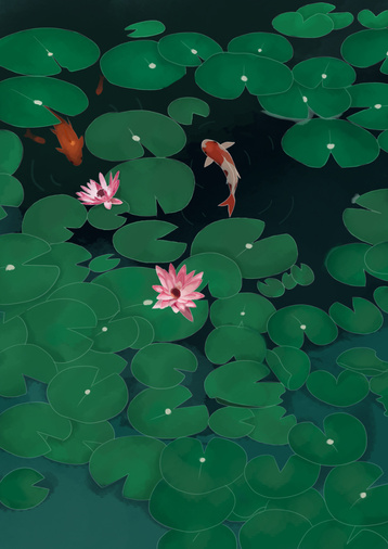 荷塘场景插画