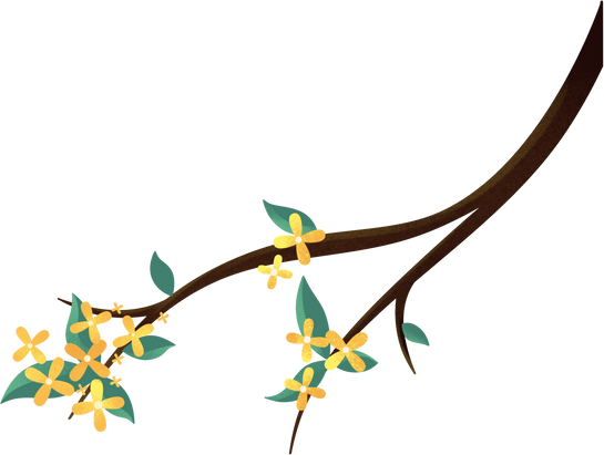 中秋节吃月饼渐变写实插画-桂花树