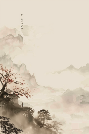 国风水墨插画简易背景-远山淡墨