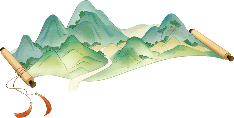 重阳节古风水墨插画-山水画卷轴