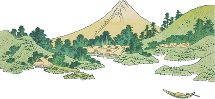 绿色山水浮世绘素材